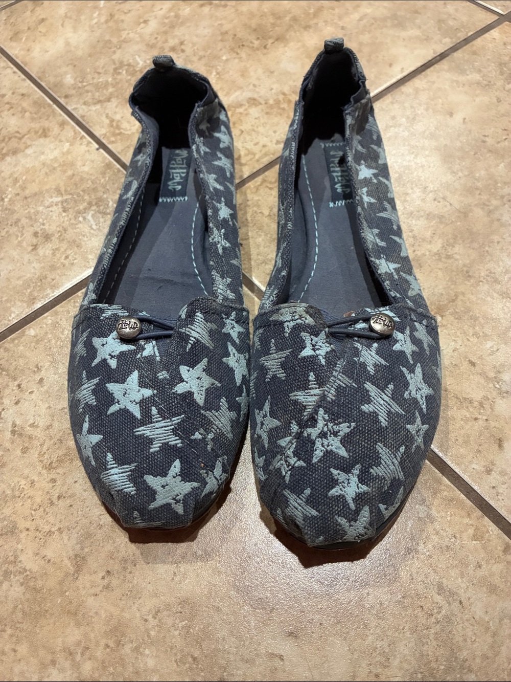 Matix Charcoal Star-Print Canvas Ballet Flats. Size 10